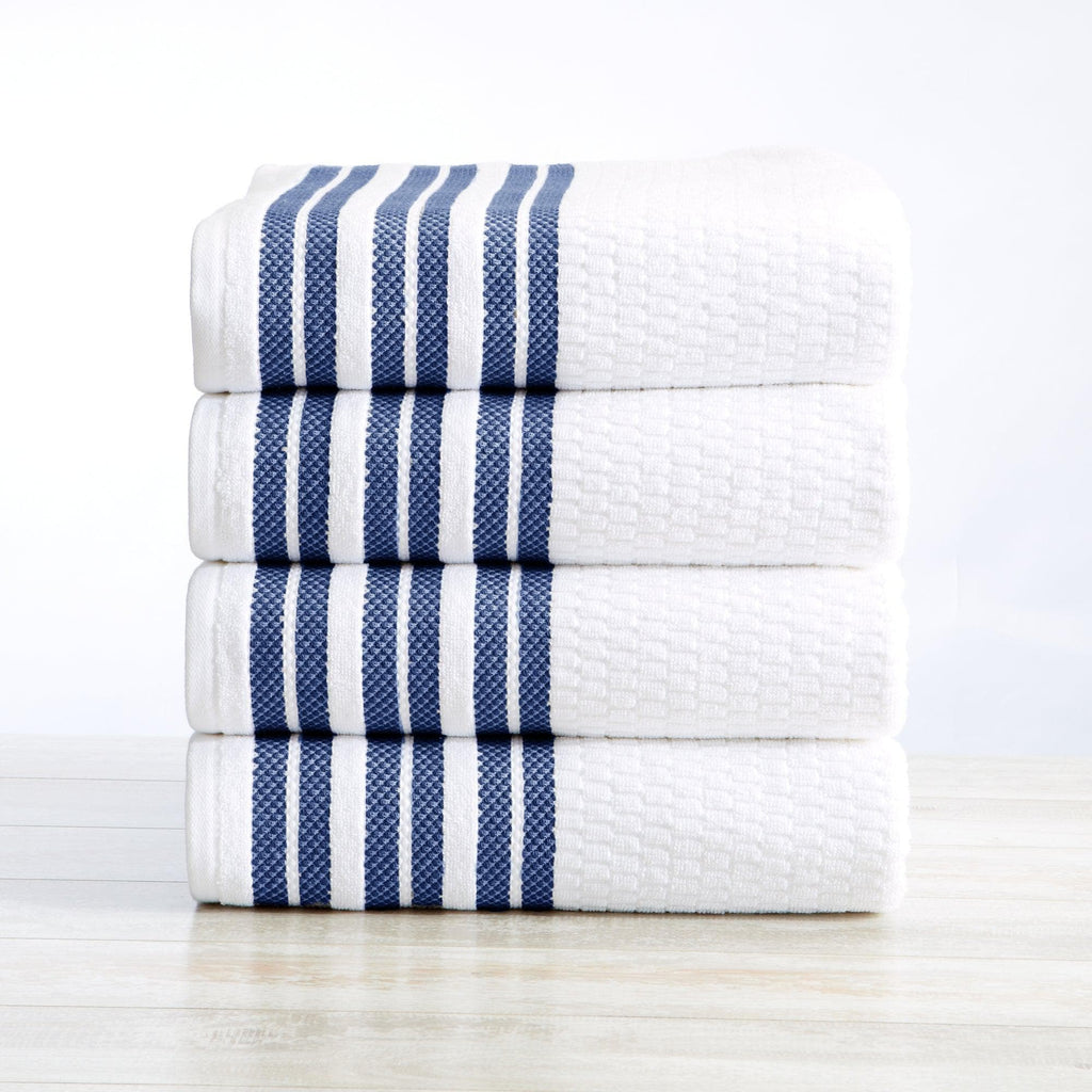 Great Bay Home Bath Towel (4-Pack) / Navy 4 Pack Cotton Stripe Bath Towels - Elham Collection 100% Cotton Popcorn Stripe Bath Towels | Elham Collection by Great Bay Home