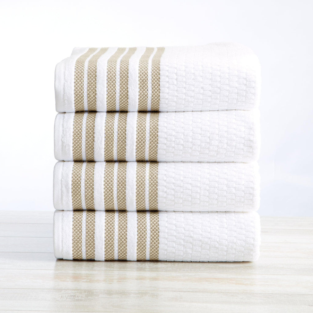 Great Bay Home Bath Towel (4-Pack) / Taupe 4 Pack Cotton Stripe Bath Towels - Elham Collection 100% Cotton Popcorn Stripe Bath Towels | Elham Collection by Great Bay Home