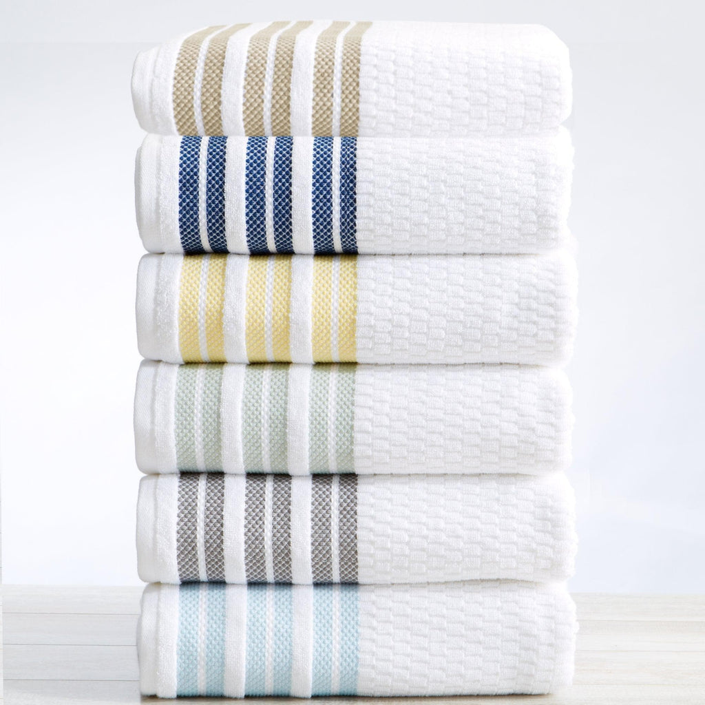 Great Bay Home 4 Pack Cotton Stripe Bath Towels - Elham Collection 100% Cotton Popcorn Stripe Bath Towels | Elham Collection by Great Bay Home