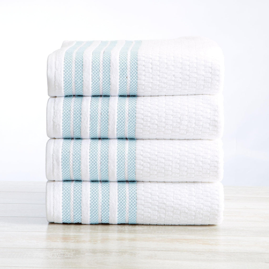 Great Bay Home Bath Towel (4-Pack) / Light Blue 4 Pack Cotton Stripe Bath Towels - Elham Collection 100% Cotton Popcorn Stripe Bath Towels | Elham Collection by Great Bay Home