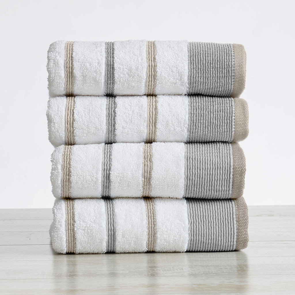 Great Bay Home Hand Towel (4-Pack) / Glacier Grey / Cappuccino 4 Pack Cotton Stripe Hand Towel - Noelle Collection 6-Piece Cotton Bath Towel | Noelle Collection by Great Bay Home