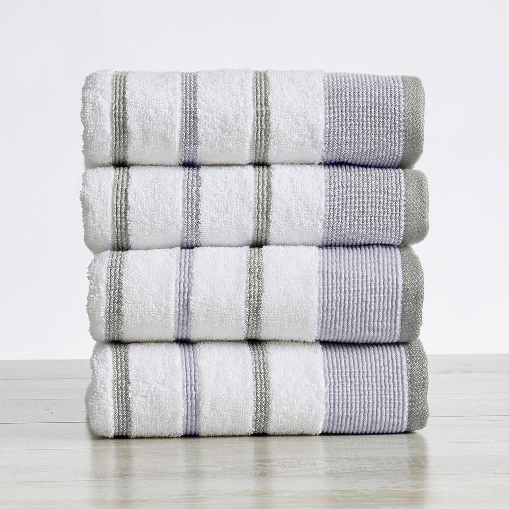 Great Bay Home Hand Towel (4-Pack) / Lavender / Grey 4 Pack Cotton Stripe Hand Towel - Noelle Collection 6-Piece Cotton Bath Towel | Noelle Collection by Great Bay Home