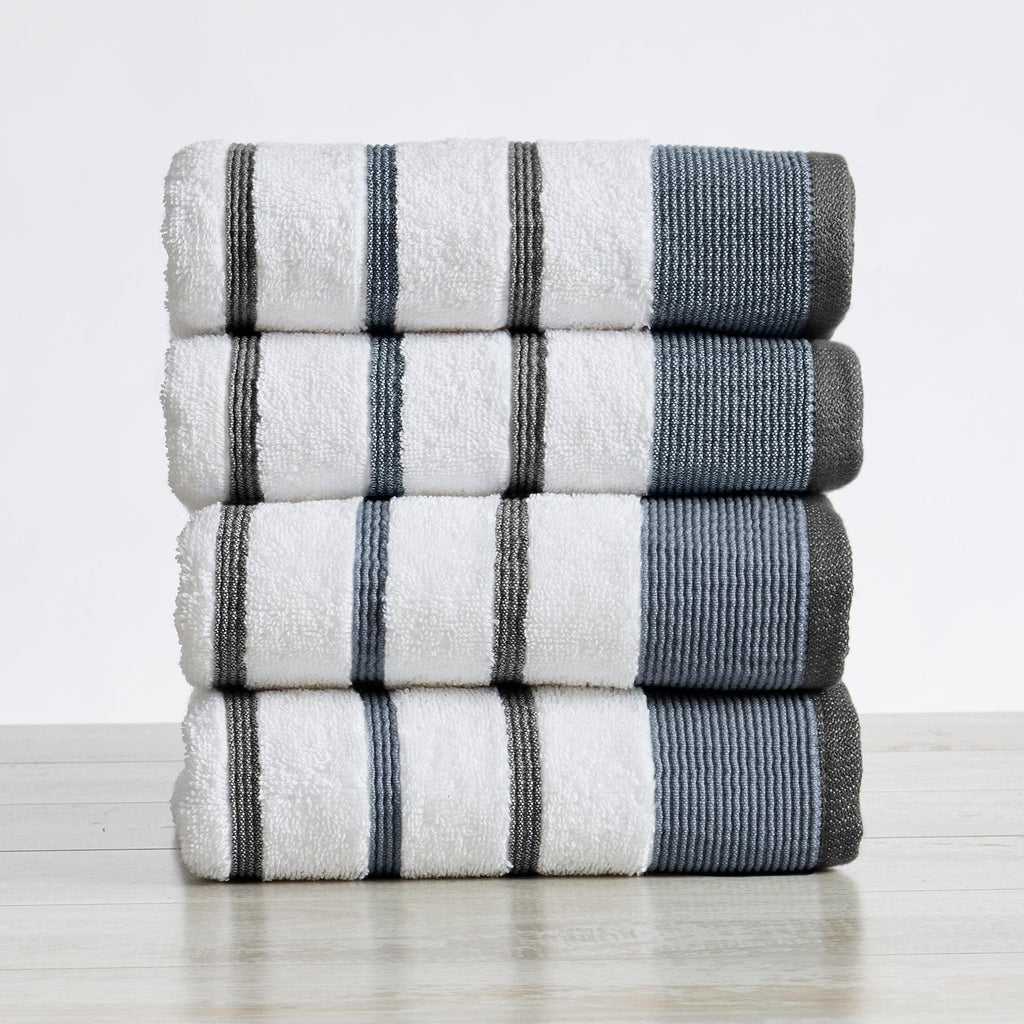 Great Bay Home Hand Towel (4-Pack) / Moroccan Blue / Grey 4 Pack Cotton Stripe Hand Towel - Noelle Collection 6-Piece Cotton Bath Towel | Noelle Collection by Great Bay Home
