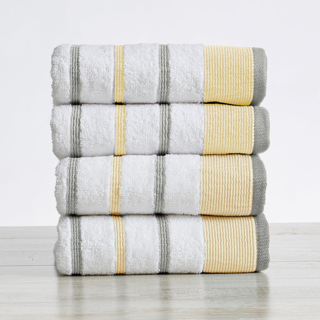 Great Bay Home Hand Towel (4-Pack) / Gold / Grey 4 Pack Cotton Stripe Hand Towel - Noelle Collection 6-Piece Cotton Bath Towel | Noelle Collection by Great Bay Home