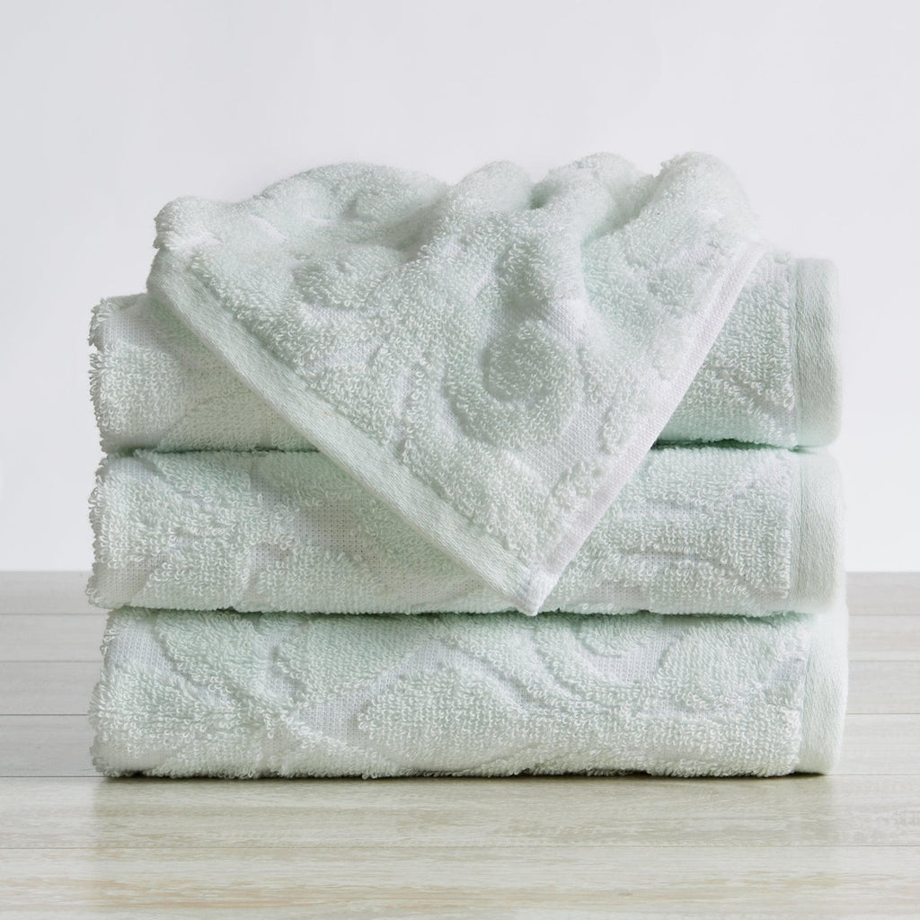 Great Bay Home Hand Towel (4-Pack) / White / Seafoam 4 Pack Jacquard Hand Towels - Cassie Collection 100% Cotton Jacquard Bath Towels | Cassie Collection by Great Bay Home