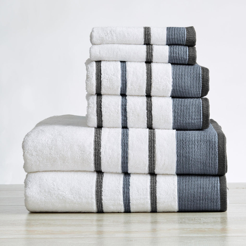 Great Bay Home 100% Cotton Ribbed Terry Bathroom Towels. Absorbent  Quick-Dry Plush Bath Towels. Rori Collection (6 Piece Set, Blue) 6 Piece  Set Ribbed - Blue