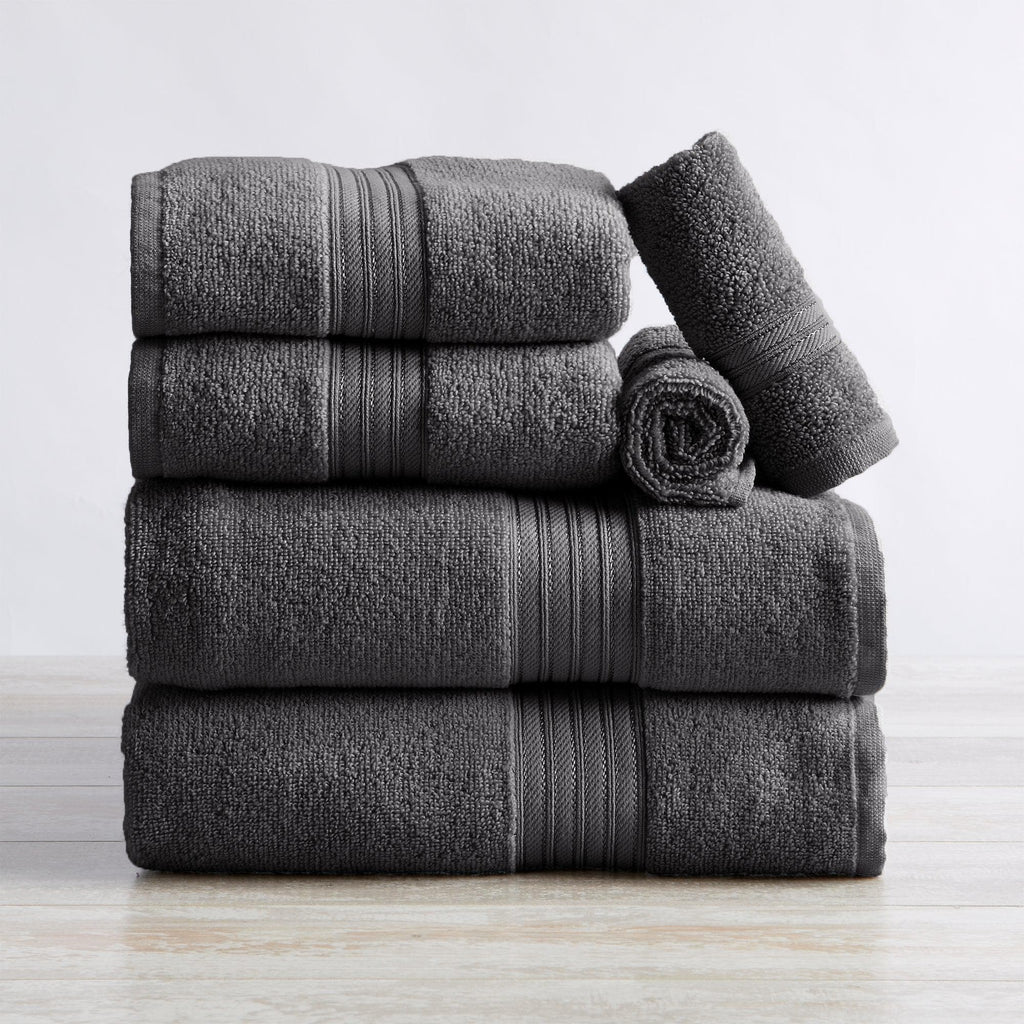 Great Bay Home Bath Towels 6 Piece Set / Dark Grey 6-Piece Cotton Bath Towel Set - Cooper Collection Soft 100% Cotton Quick Dry Bath Towels | Cooper Collection by Great Bay Home