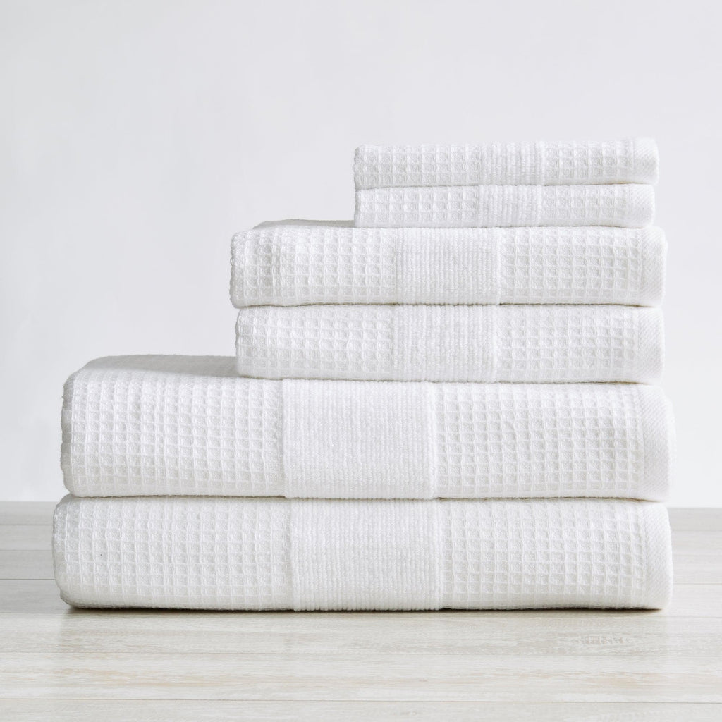 Great Bay Home Bath Towels 6 Piece Set / White 6 Piece Waffle Weave Bath Towel Set - Soleia Collection 100% Cotton Waffle Weave Bath Towel | Soleia Collection by Great Bay Home