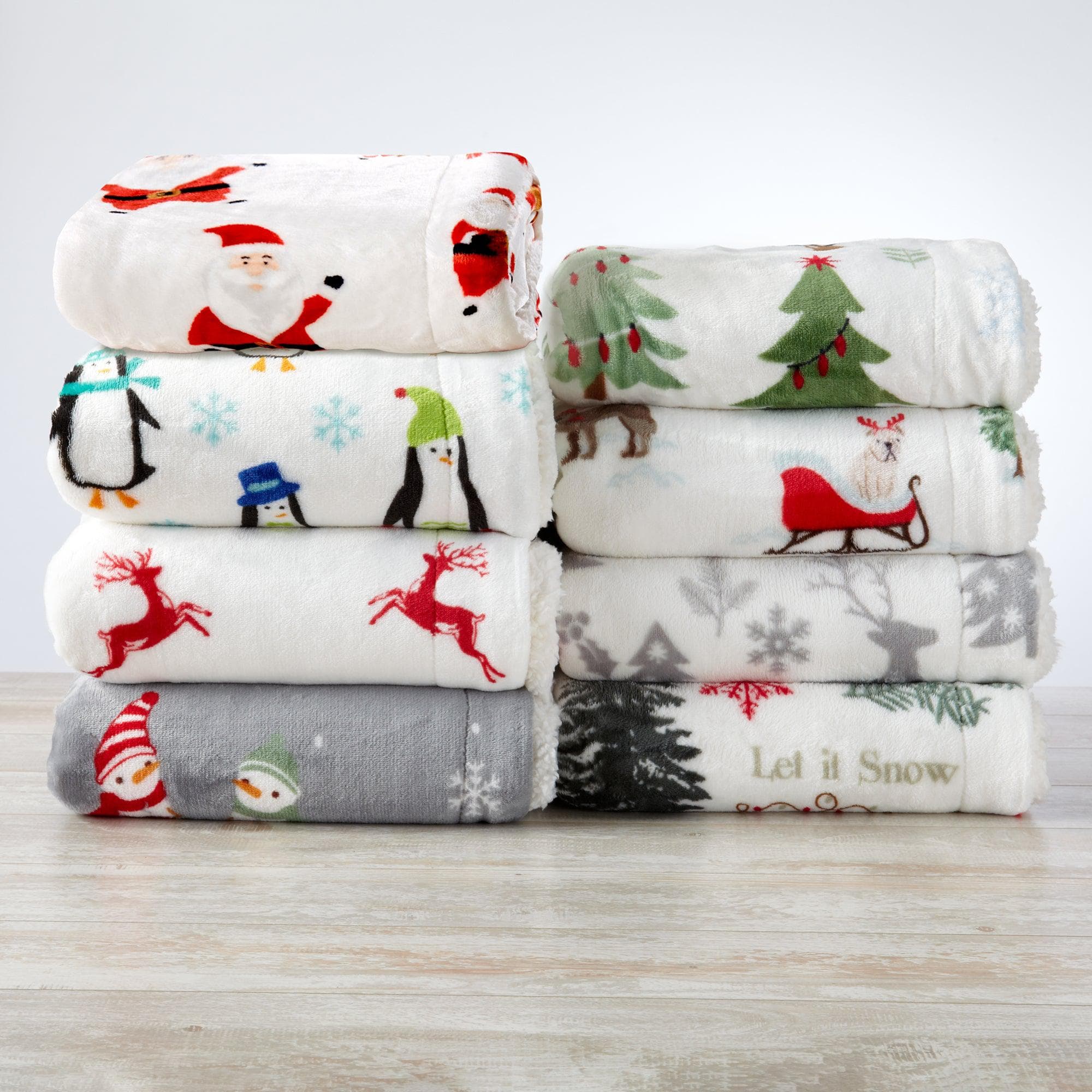 Reversible Holiday Sherpa Throw Blanket Holiday Eve Collection by Great Bay Home