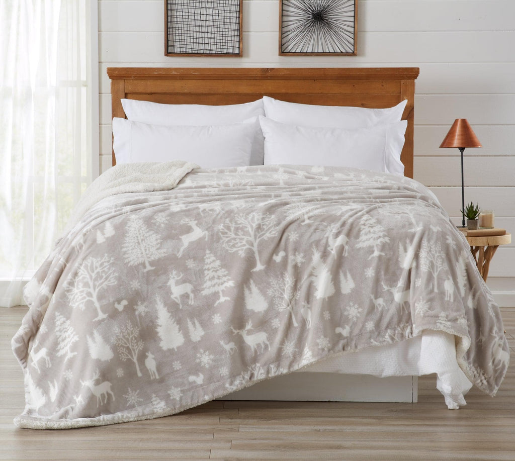 Great Bay Home Blankets Full / Queen / Enchanted Woods - Grey Velvet Plush Sherpa Luxury Bed Blanket - Berber Collection Berber Velvet Plush Luxury Bed Blanket | Great Bay Home