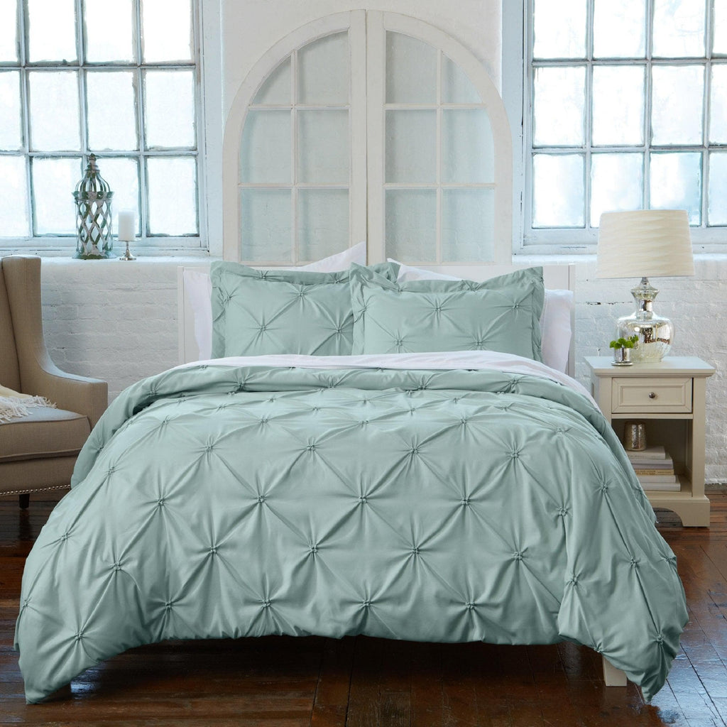 Great Bay Home Duvet Twin / Ether Blue 3-Piece Pintuck Duvet Cover - Analia Collection Pinch Pleated Pintuck Duvet Cover Set with Shams | Great Bay Home