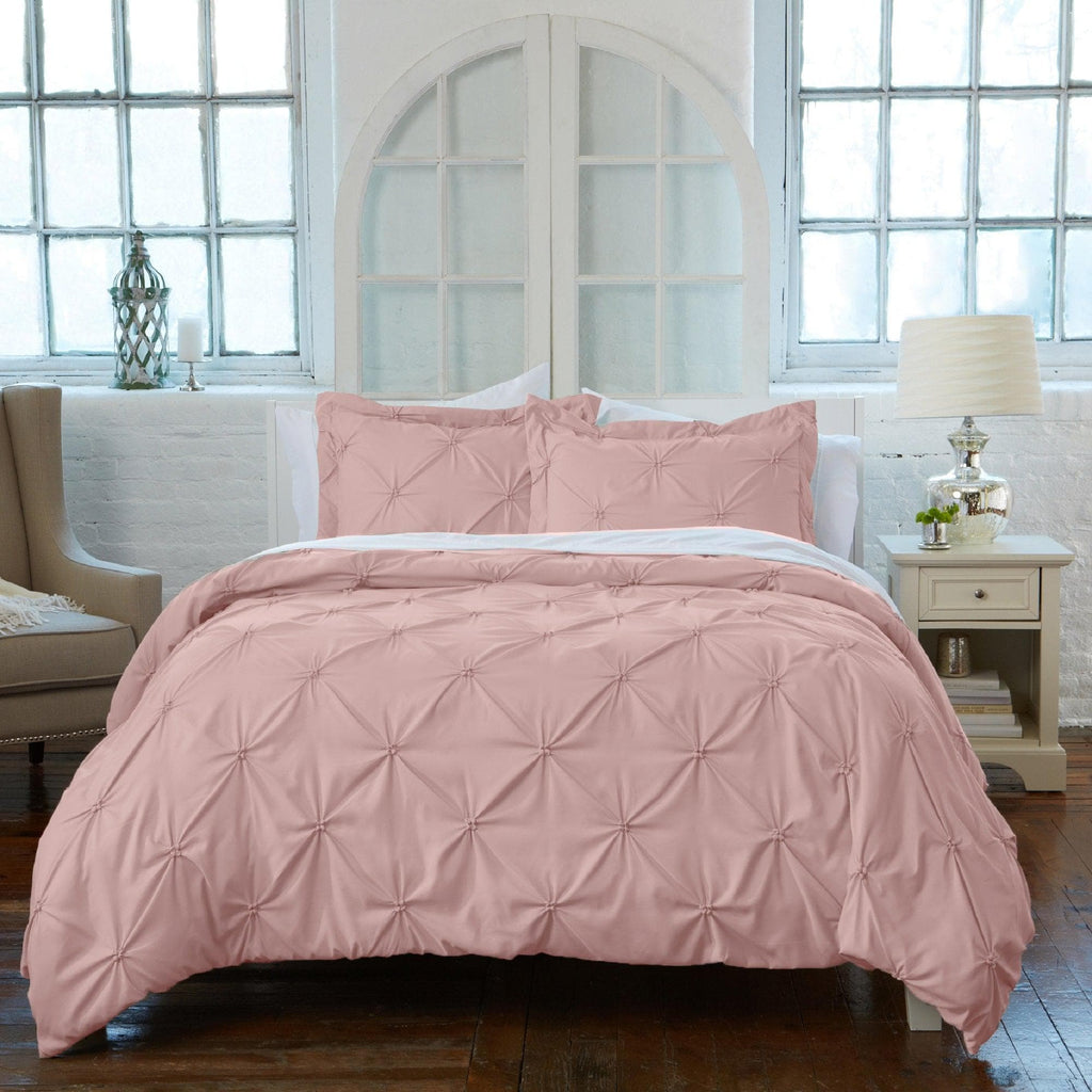 Great Bay Home Duvet Full / Queen / Rose Smoke 3-Piece Pintuck Duvet Cover - Analia Collection Pinch Pleated Pintuck Duvet Cover Set with Shams | Great Bay Home