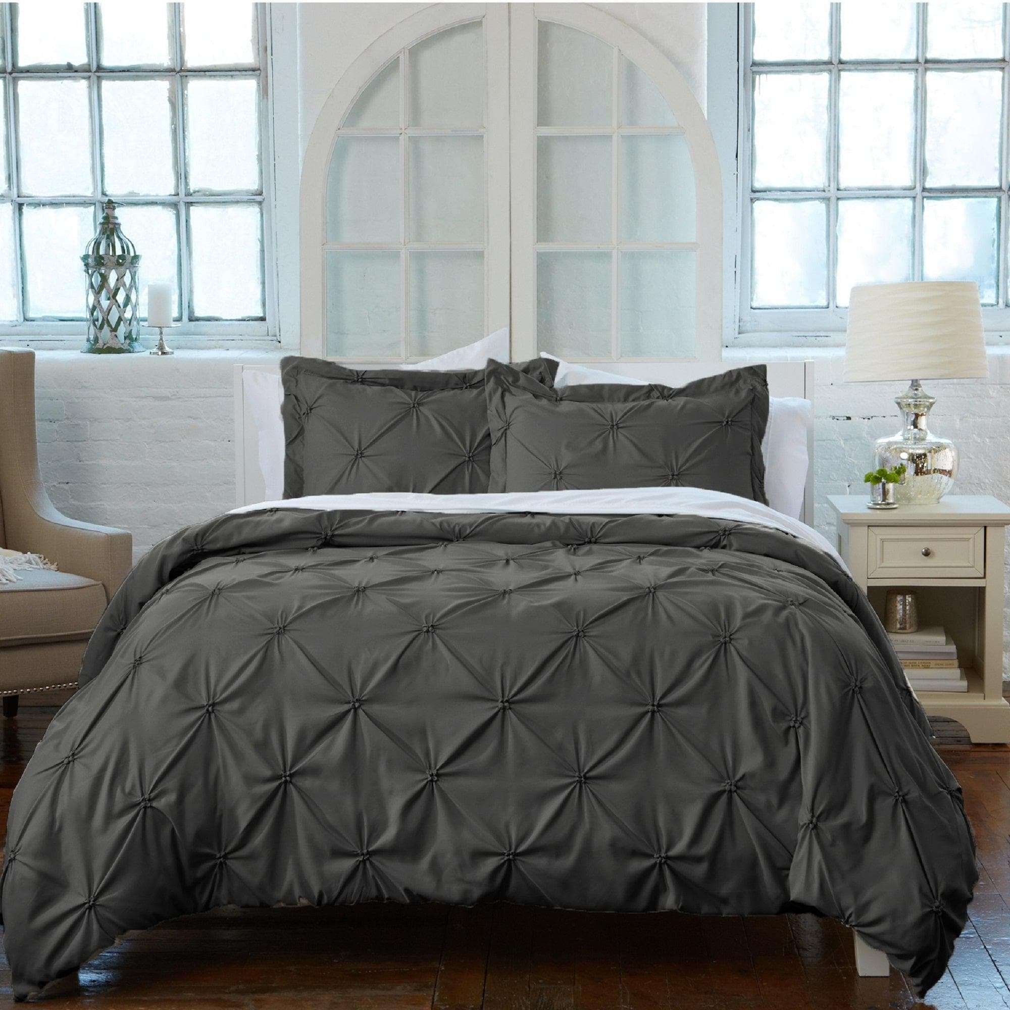 Pinch Pleated Pintuck Duvet Cover Set with Shams