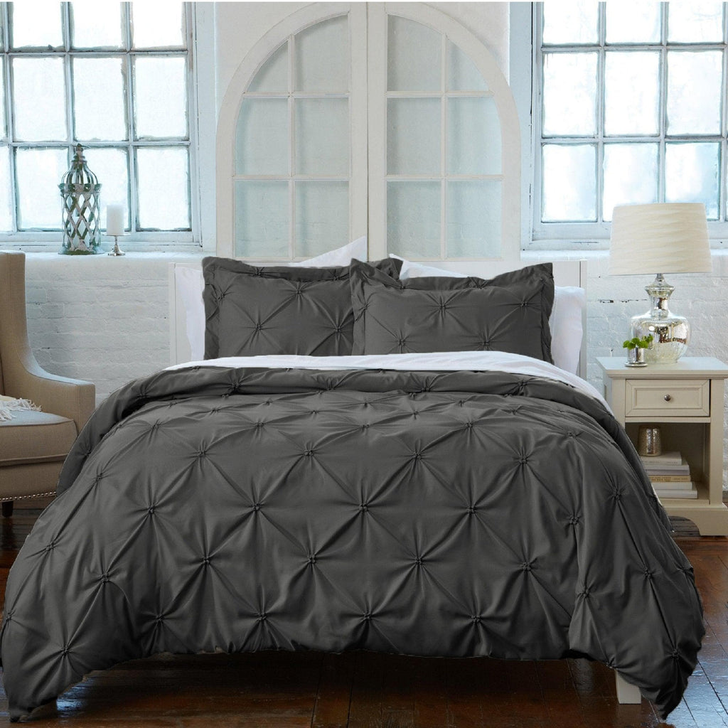 Great Bay Home Duvet Twin / Steel Grey 3-Piece Pintuck Duvet Cover - Analia Collection Pinch Pleated Pintuck Duvet Cover Set with Shams | Great Bay Home