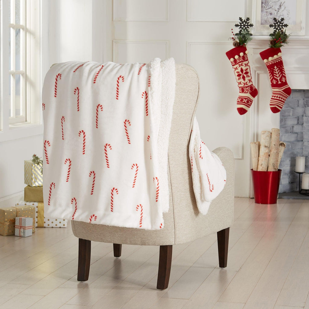 Great Bay Home 50" x 60" Throw / Candy Cane Holiday Sherpa Throw - Esmay Collection Holiday Sherpa Throw Blanket | Esmay Collection by Great Bay Home