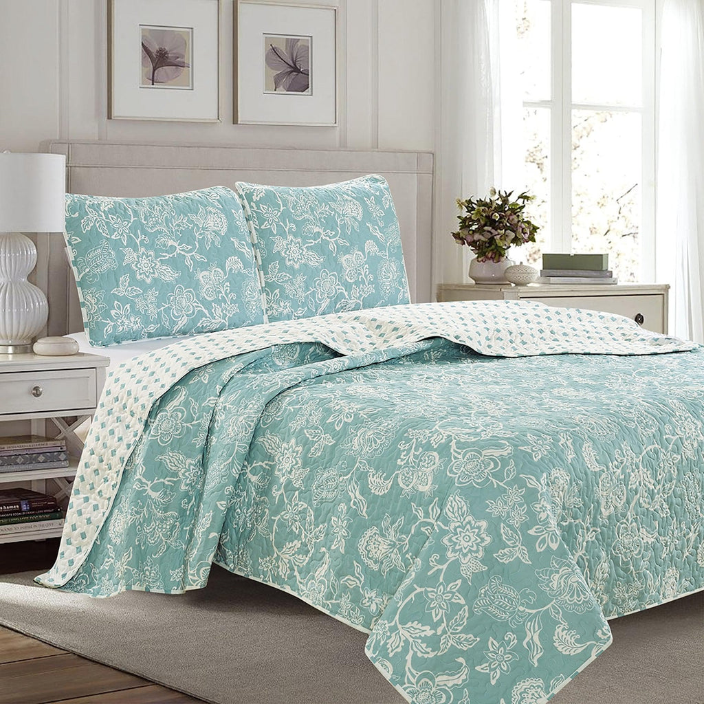 Great Bay Home Quilts 3-Piece Floral Quilt - Emma Collection Floral 3 Piece Quilt Set | Emma Collection by Great Bay Home