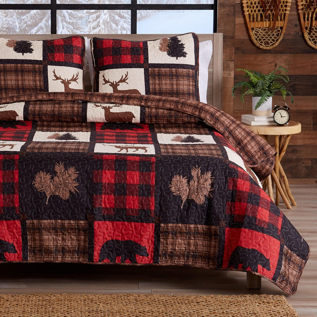 Great Bay Home Quilts Twin / Red / Black 3-Piece Lodge Quilt - Stonehurst Collection Rustic Lodge Quilt Set | Stonehurst Collection by Great Bay Home