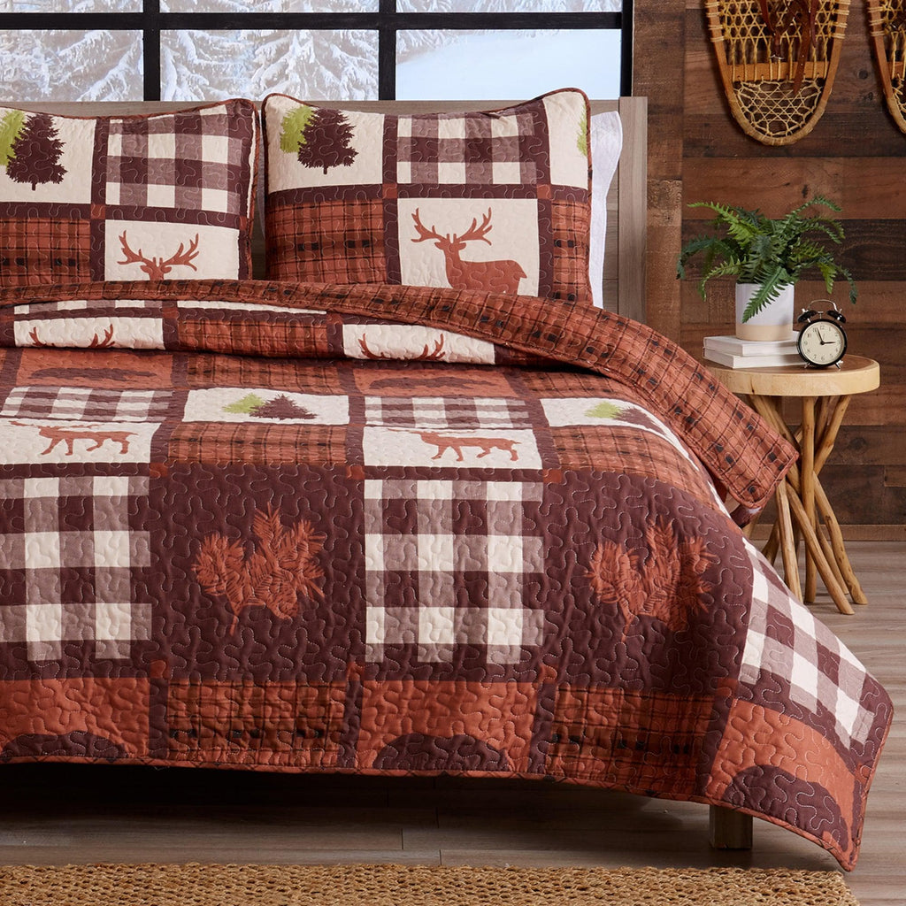 Great Bay Home Quilts Full / Queen / Chocolate / Green 3-Piece Lodge Quilt - Stonehurst Collection Rustic Lodge Quilt Set | Stonehurst Collection by Great Bay Home