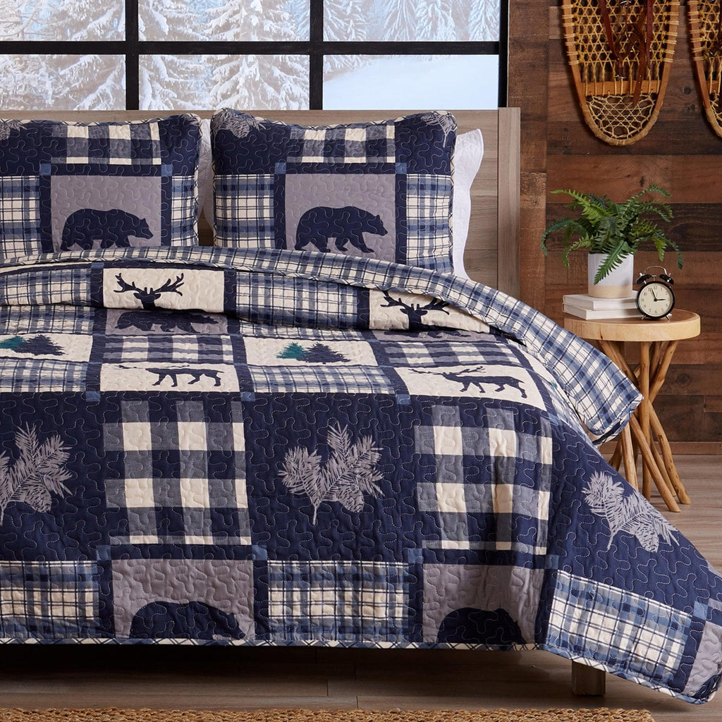 Great Bay Home Quilts Full / Queen / Navy / Grey 3-Piece Lodge Quilt - Stonehurst Collection Rustic Lodge Quilt Set | Stonehurst Collection by Great Bay Home