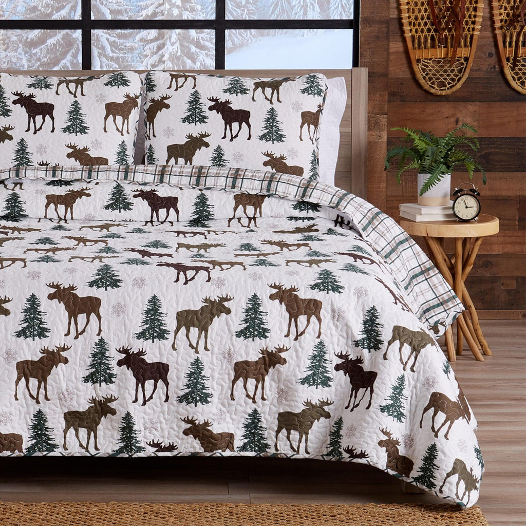 Great Bay Home Quilts Twin / Moose - Chocolate 3-Piece Lodge Quilt - Wilderness Collection 3-Piece Lodge Quilt Set丨Wilderness Collection by Great Bay Home