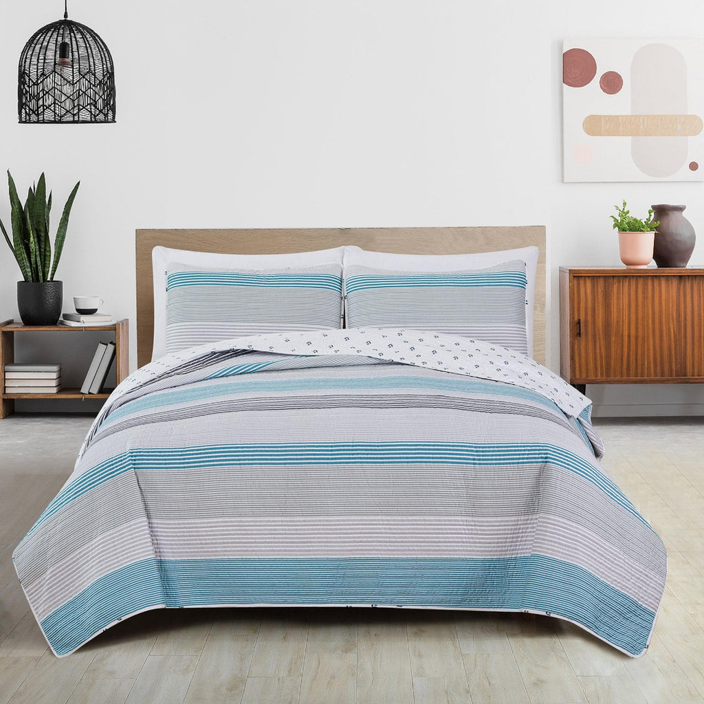 Great Bay Home Quilts 3 Piece Striped Quilt Set - Bryce Collection 3 Piece Striped Quilt Set | Bryce Collection by Great Bay Home