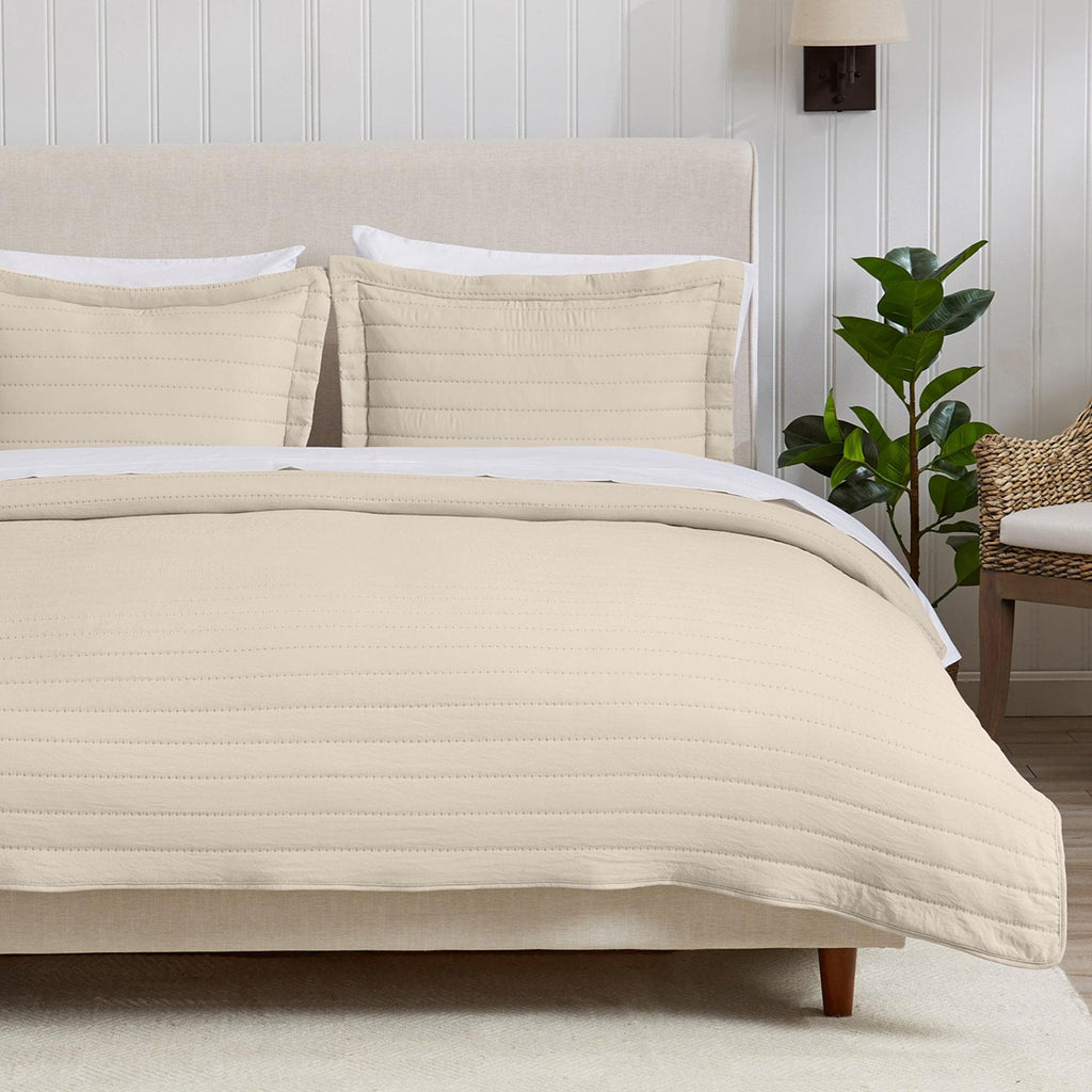 Great Bay Home Quilts & Comforters Twin / Natural (Sand) 3-Piece Solid Striped Quilt - Virginia Collection 3-Piece Solid Striped Quilt | Virginia Collection by Great Bay Home