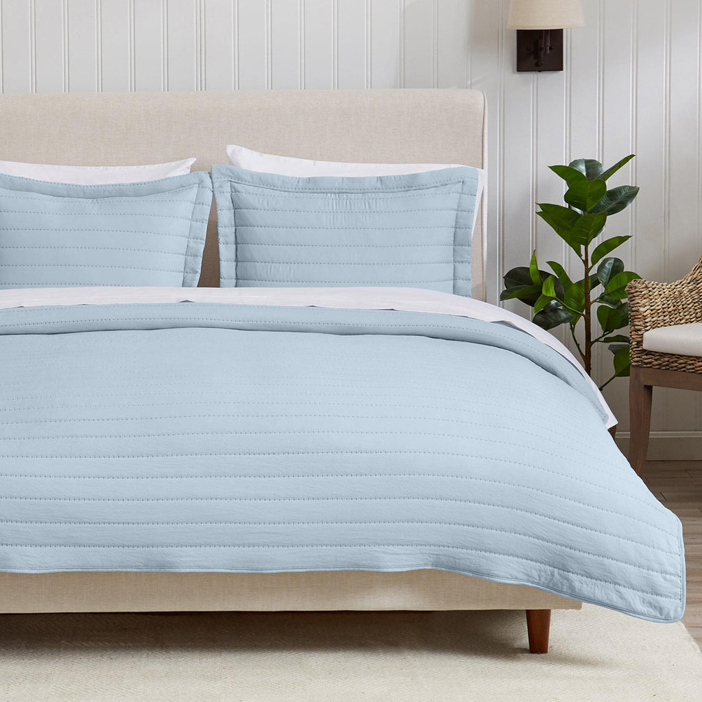 Great Bay Home Quilts & Comforters Full / Queen / Chambray Blue 3-Piece Solid Striped Quilt - Virginia Collection 3-Piece Solid Striped Quilt | Virginia Collection by Great Bay Home