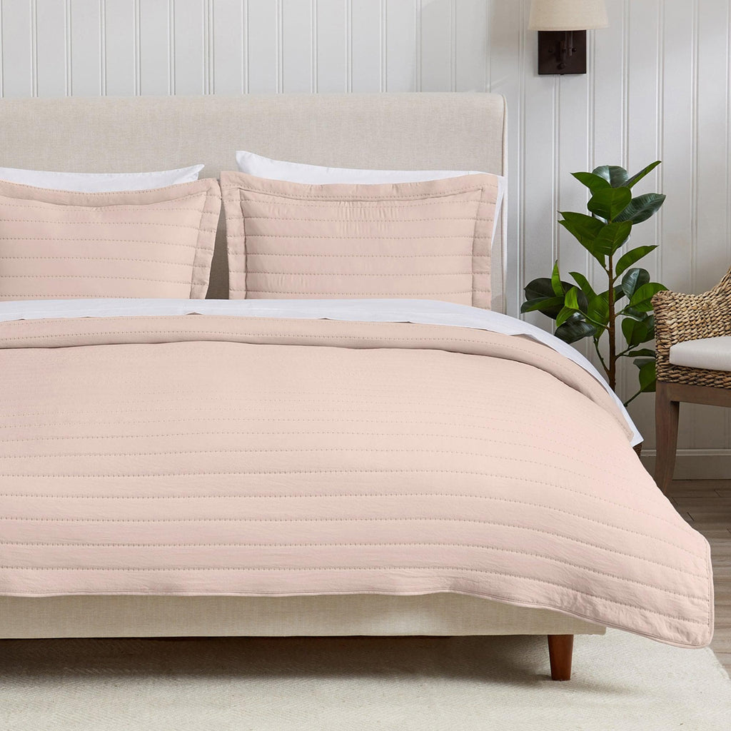 Great Bay Home Quilts & Comforters Full / Queen / Rose Clay 3-Piece Solid Striped Quilt - Virginia Collection 3-Piece Solid Striped Quilt | Virginia Collection by Great Bay Home