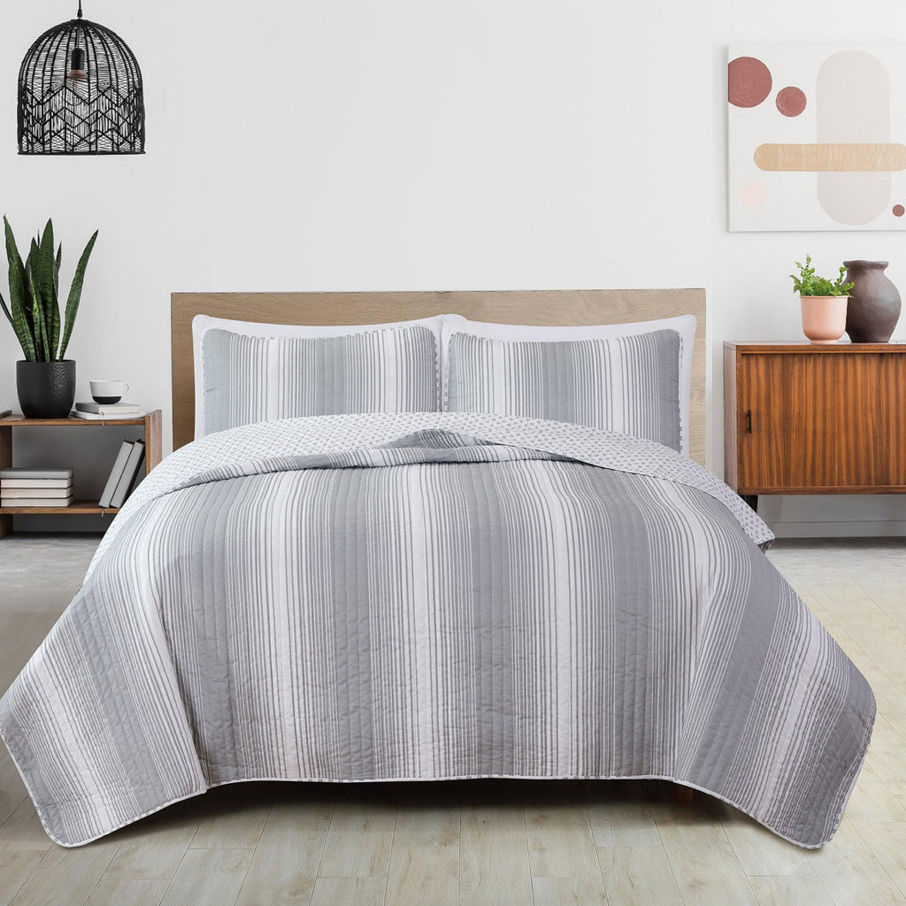Great Bay Home Quilts King / Everette - Grey Everette Collection 3 Piece Ombre Striped Quilt Set 3 Piece Ombre Striped Quilt Set- Everette Collection by Great Bay Home