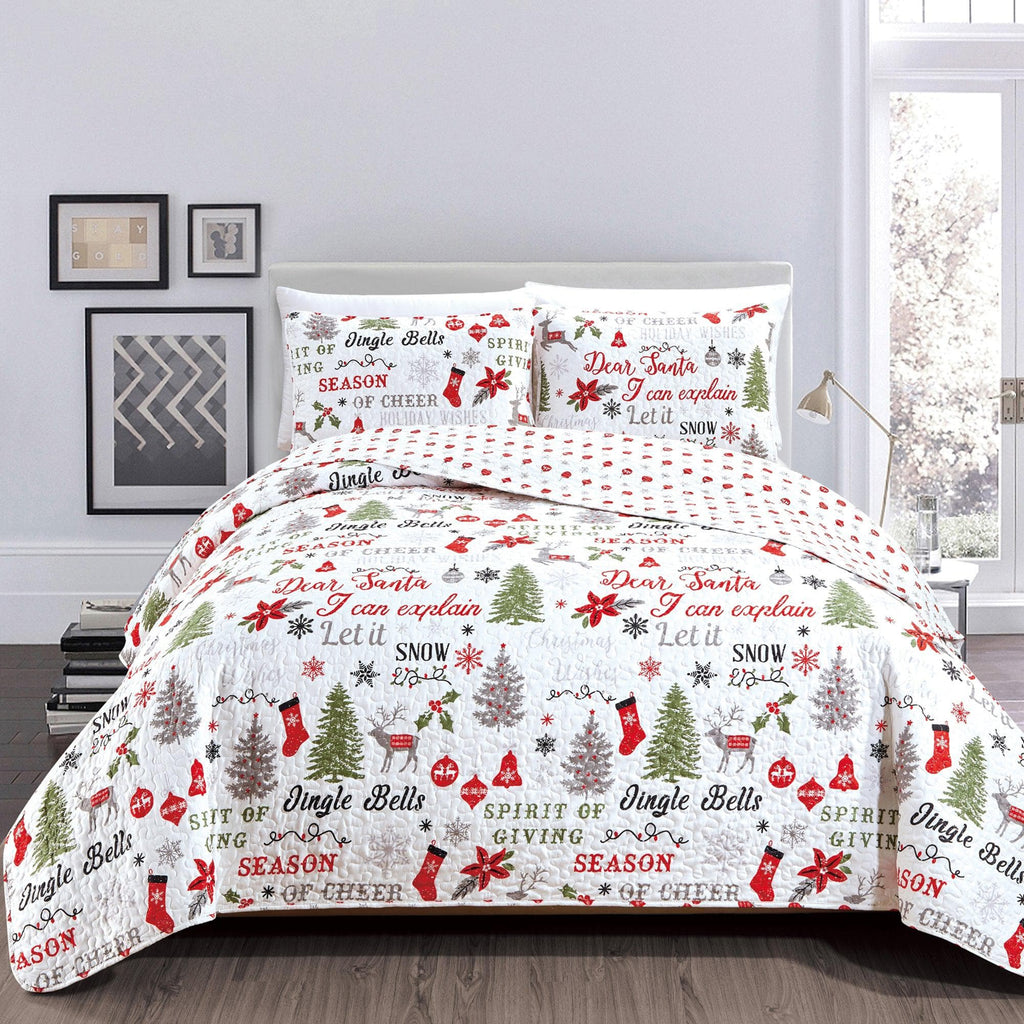 Great Bay Home Quilts Full / Queen / Holiday Wishes Holiday 3 Piece Quilt Set - Carol Collection Holiday 3 Piece Winter Quilt Set | Carol Collection by Great Bay Home