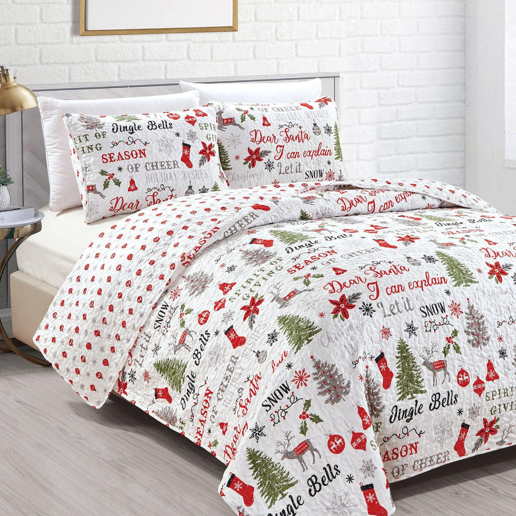 Great Bay Home Quilts Holiday 3 Piece Quilt Set - Carol Collection Holiday 3 Piece Winter Quilt Set | Carol Collection by Great Bay Home
