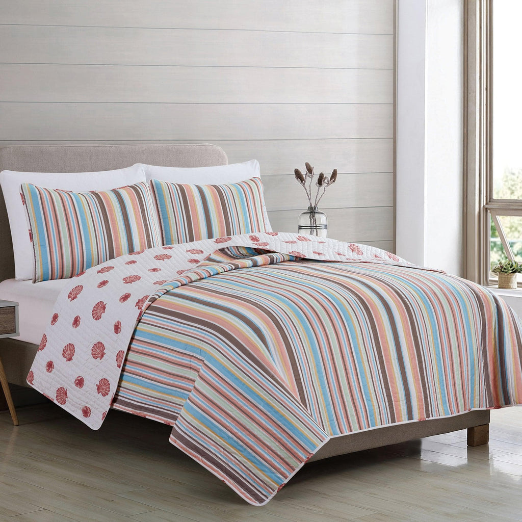 Great Bay Home Quilts Key Largo Collection 3 Piece Quilt Set Coastal Striped Quilt Set | Key Largo Collection by Great Bay Home