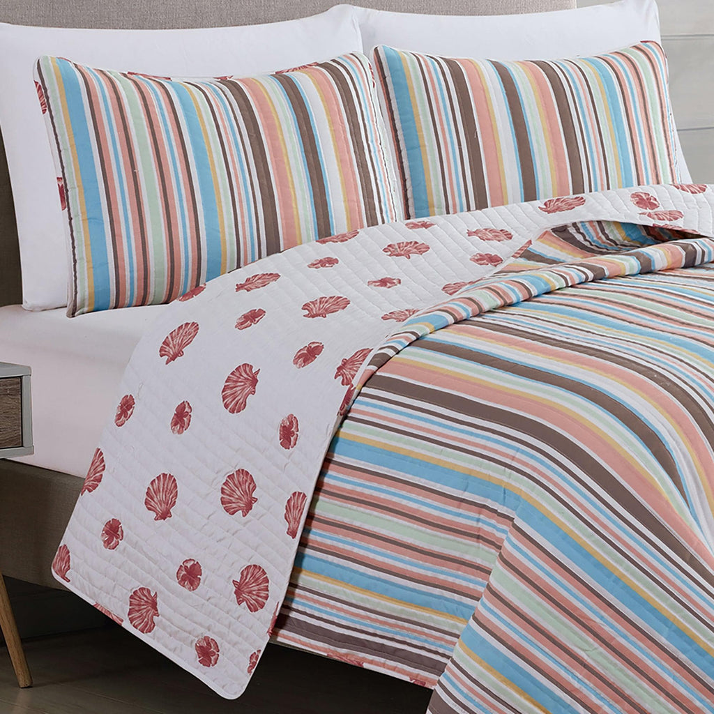Great Bay Home Quilts Key Largo Collection 3 Piece Quilt Set Coastal Striped Quilt Set | Key Largo Collection by Great Bay Home