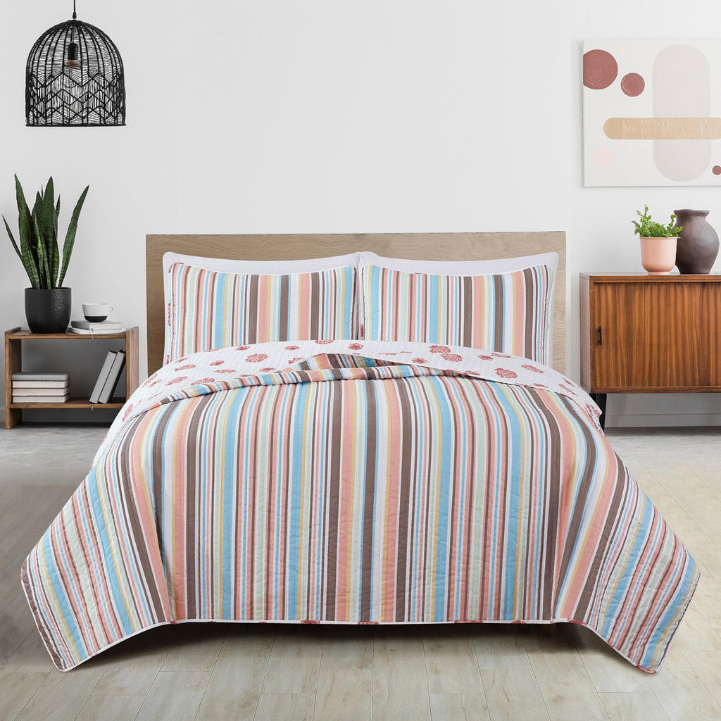 Great Bay Home Quilts Twin / Key Largo Key Largo Collection 3 Piece Quilt Set Coastal Striped Quilt Set | Key Largo Collection by Great Bay Home