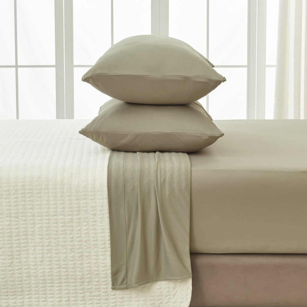 Great Bay Home Sheets 4-Piece Interlock Microfiber Sheet Set - Mackenna Collection Fall asleep in sheets that will wrap you up in luxurious softness. This sheet set is uniquely woven to offer a flexible feel while still keeping that lightweight microfiber feel. These breathable sheets will keep you comfortable and cozy all year long. These solid colors will match your bedroom decor effortlessly!