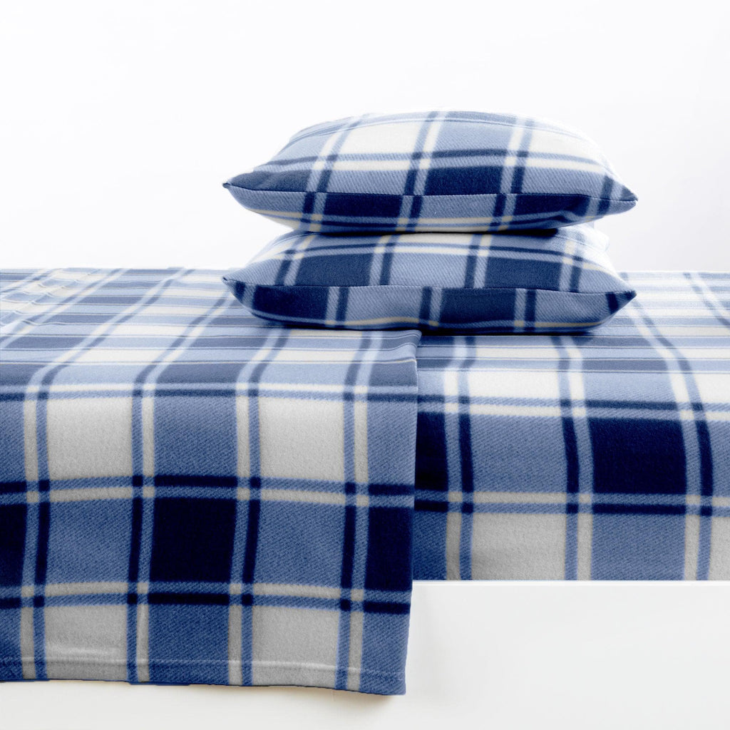 Great Bay Home Sheets Full / Plaid Navy 4-Piece Printed Fleece Sheet - Dara Collection Extra Plush Fleece Sheet Set | Dara Collection by Great Bay Home