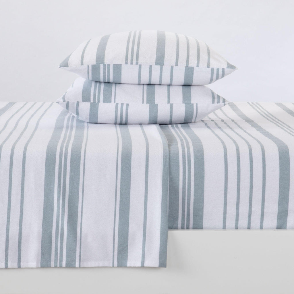 Great Bay Home Sheets Twin / Soft Blue - Stripe 4-Piece Turkish Cotton Flannel Sheet - Raye Collection 100% Turkish Cotton Flannel Sheet Set | Raye Collection By Great Bay Home