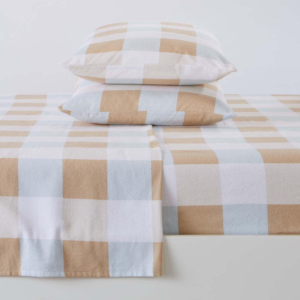 Great Bay Home Sheets Twin / Buffalo Check - Soft Taupe / Pale Blue Turkish Cotton Flannel Sheet - Belle Collection 100% Turkish Cotton Flannel Sheet Set | Belle Collection By Great Bay Home