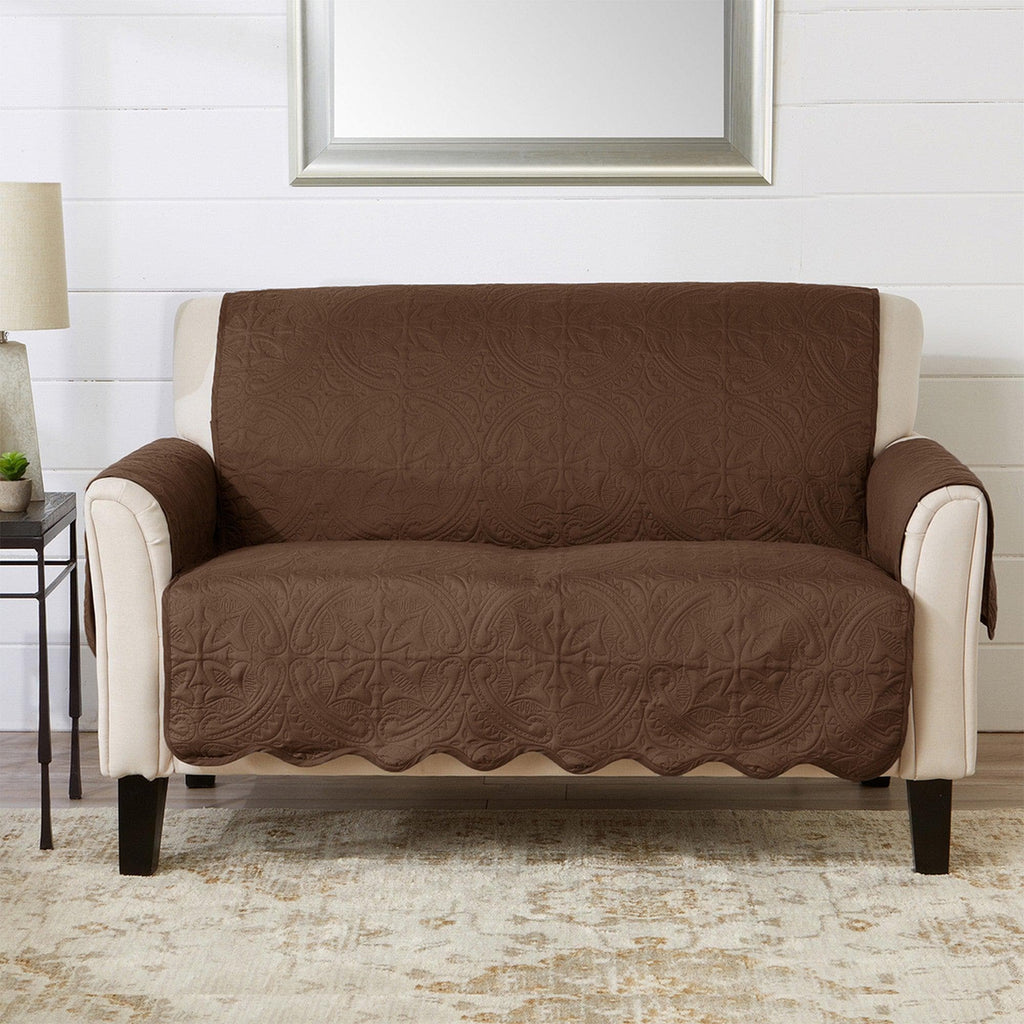 Great Bay Home Slipcovers 54" Love Seat / Chocolate / Taupe Reversible Furniture Protector - Elenor Collection Medallion Solid Furniture Protector|Elenor Collection:Great Bay Home