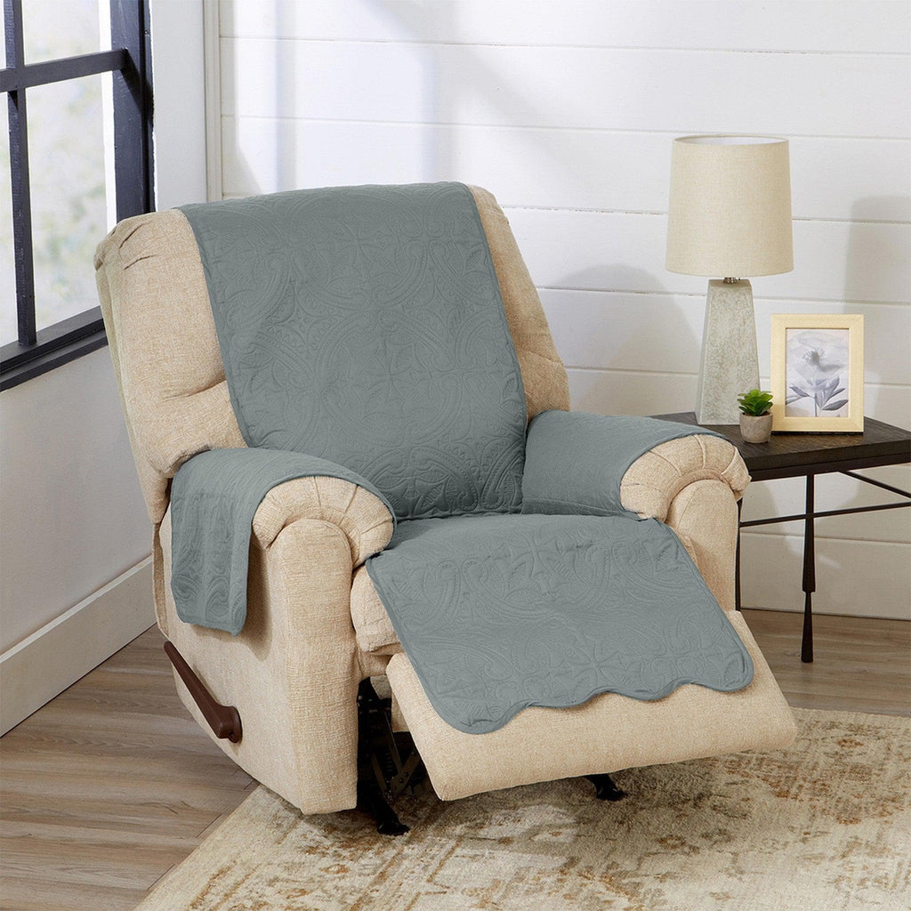 Great Bay Home Slipcovers 26" Recliner / Mirage Gray / Flax Reversible Furniture Protector - Elenor Collection Medallion Solid Furniture Protector|Elenor Collection:Great Bay Home