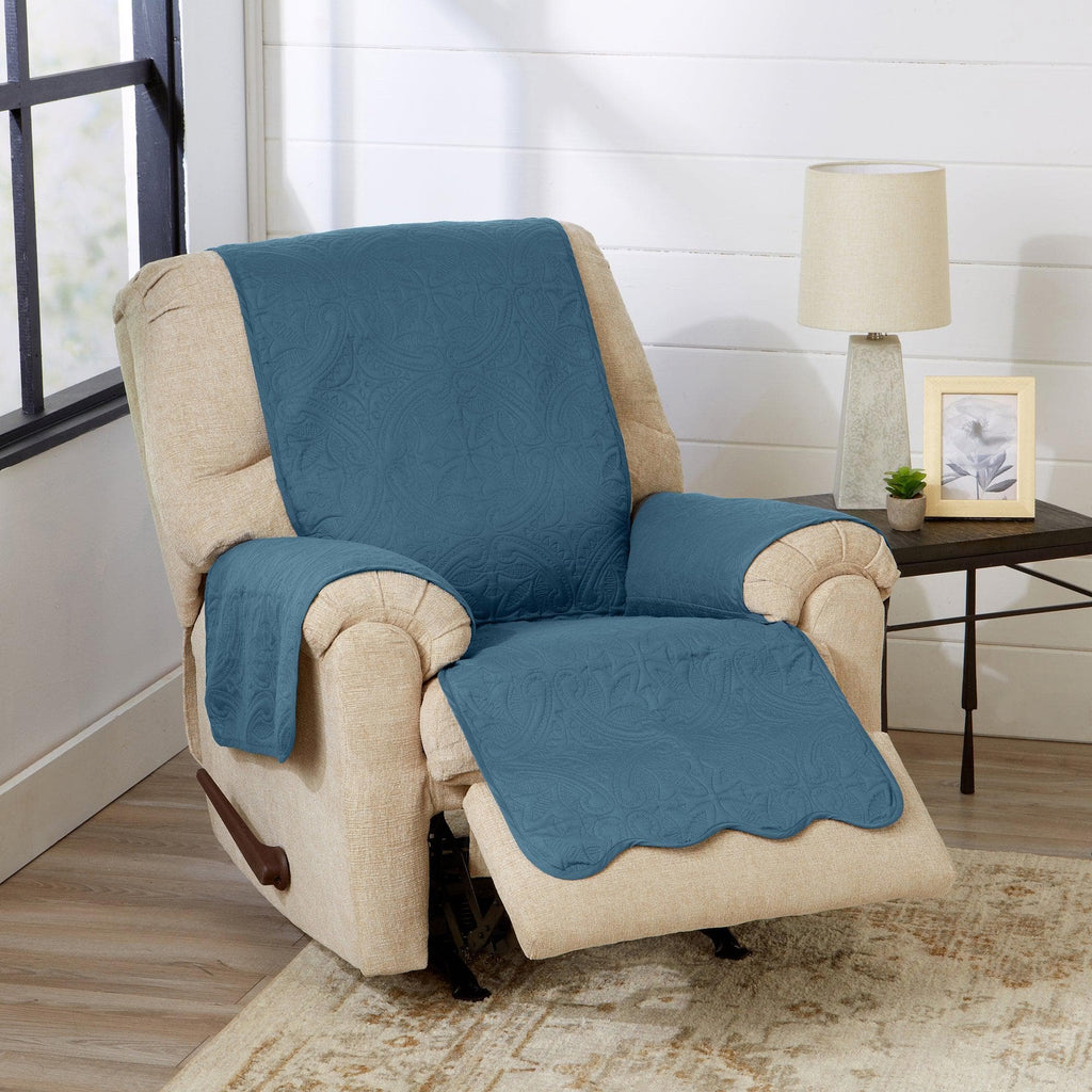 Great Bay Home Slipcovers 26" Recliner / Smoke Blue / Ivory Reversible Furniture Protector - Elenor Collection Medallion Solid Furniture Protector|Elenor Collection:Great Bay Home
