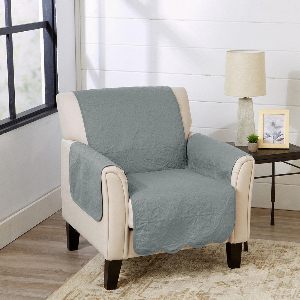 Great Bay Home Slipcovers 24" Chair / Mirage Gray / Flax Reversible Furniture Protector - Elenor Collection Medallion Solid Furniture Protector|Elenor Collection:Great Bay Home