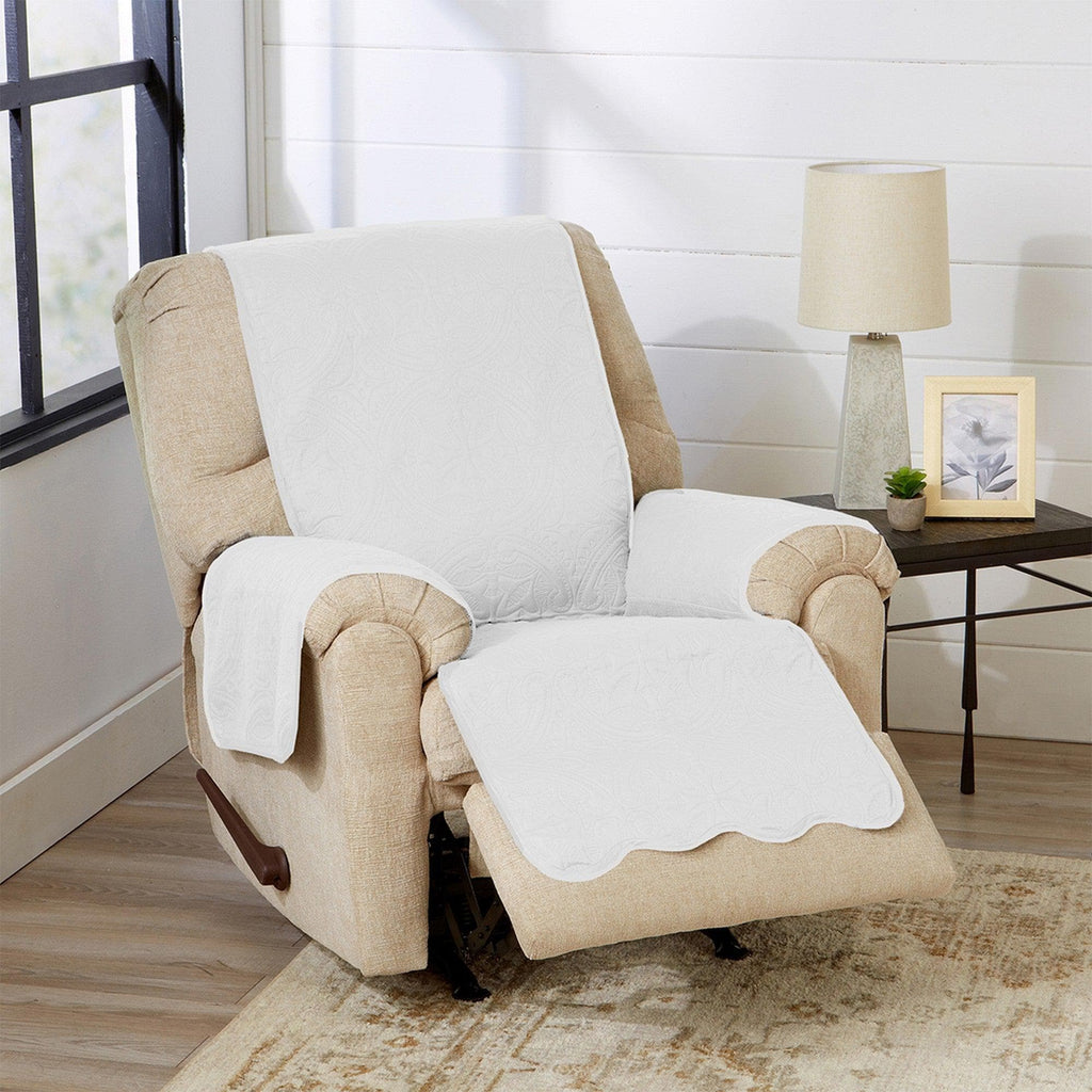 Great Bay Home Slipcovers 26" Recliner / White / Stone Gray Reversible Furniture Protector - Elenor Collection Medallion Solid Furniture Protector|Elenor Collection:Great Bay Home