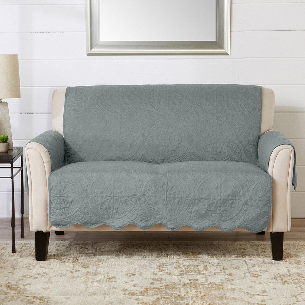 Great Bay Home Floral Patchwork Reversible Furniture Protector (Loveseat, Gray / Aqua)