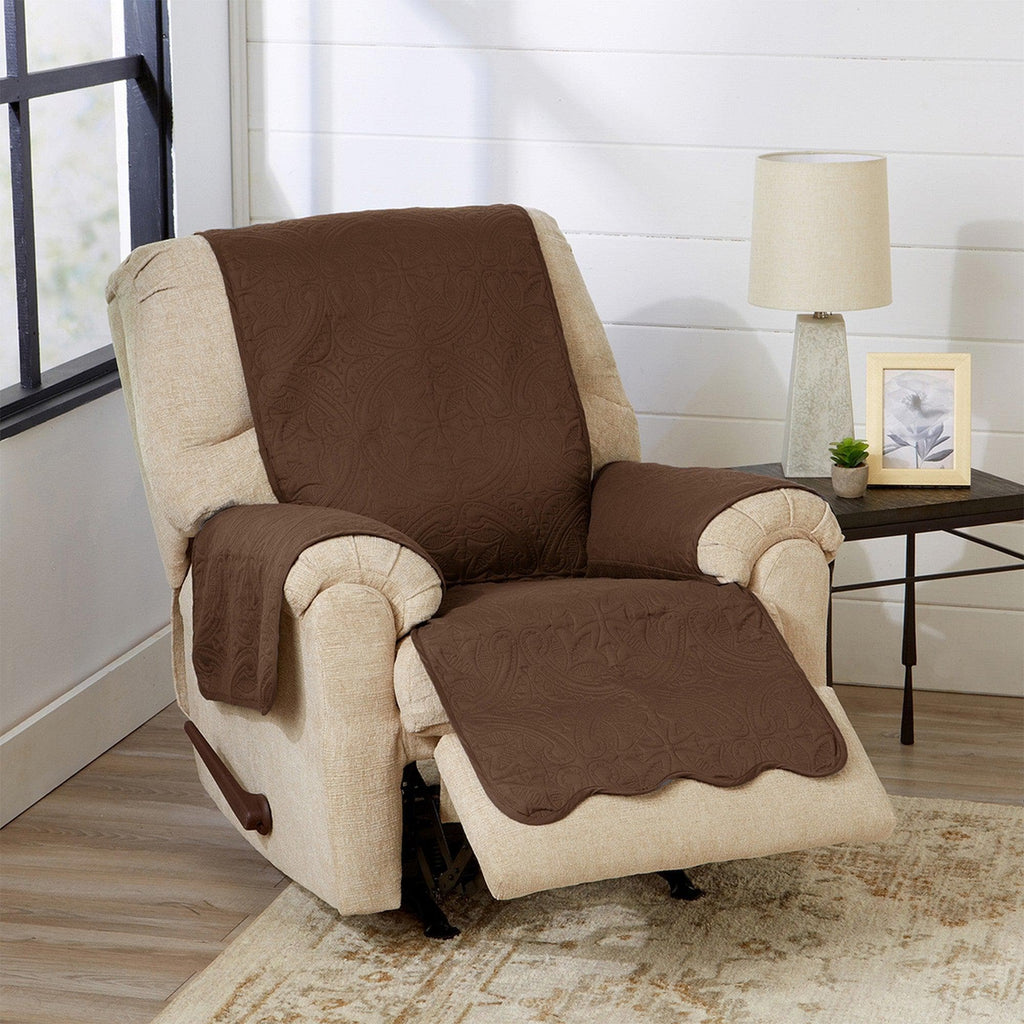 Great Bay Home Slipcovers 26" Recliner / Chocolate / Taupe Reversible Furniture Protector - Elenor Collection Medallion Solid Furniture Protector|Elenor Collection:Great Bay Home