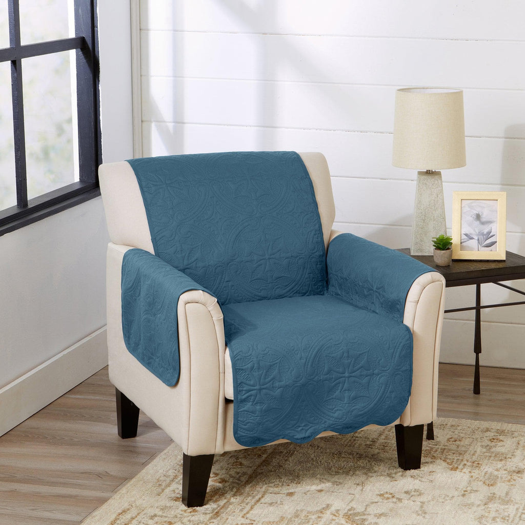 Great Bay Home Slipcovers 24" Chair / Smoke Blue / Ivory Reversible Furniture Protector - Elenor Collection Medallion Solid Furniture Protector|Elenor Collection:Great Bay Home