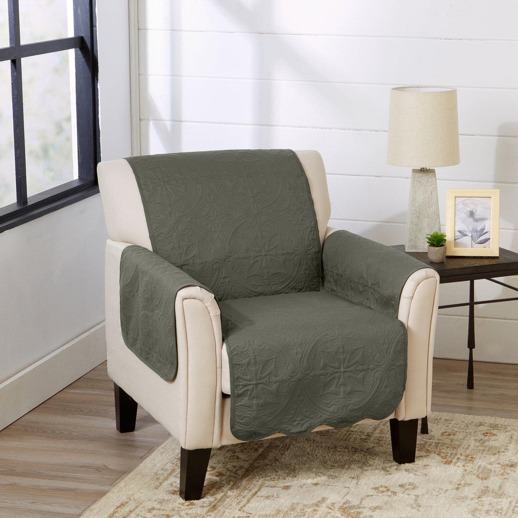 Great Bay Home Slipcovers 24" Chair / Mid Gray / Light Gray Reversible Furniture Protector - Elenor Collection Medallion Solid Furniture Protector|Elenor Collection:Great Bay Home