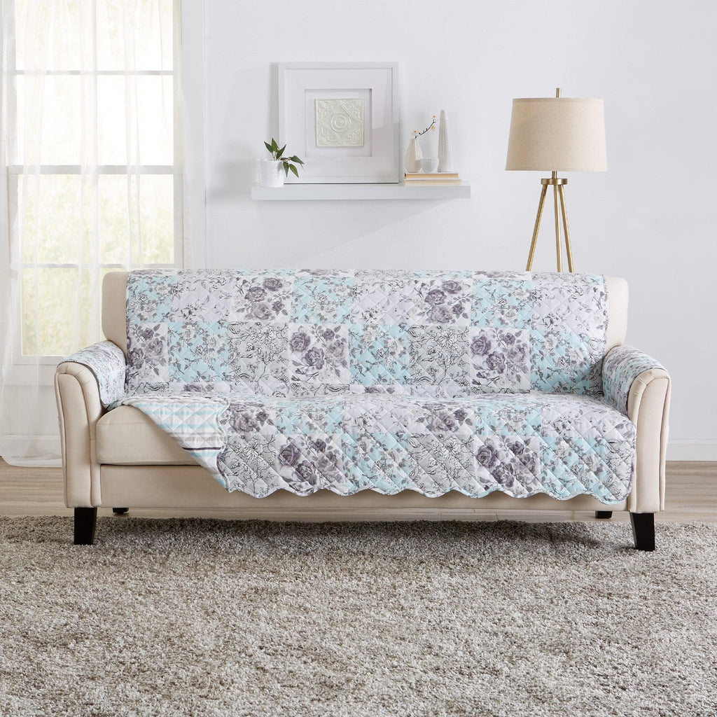Great Bay Home Slipcovers Sofa / Gray / Aqua Reversible Furniture Protector - Maribel Collection Reversible Floral Patchwork Furniture Protector | Maribel Collection by Great Bay Home