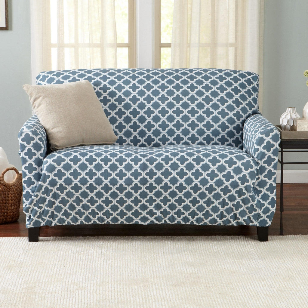 Great Bay Home Slipcovers Loveseat / Smoke Blue Twill Stretch Slipcover - Fallon Collection Strapless Stretch Slipcovers | Fallon Collection by Great Bay Home