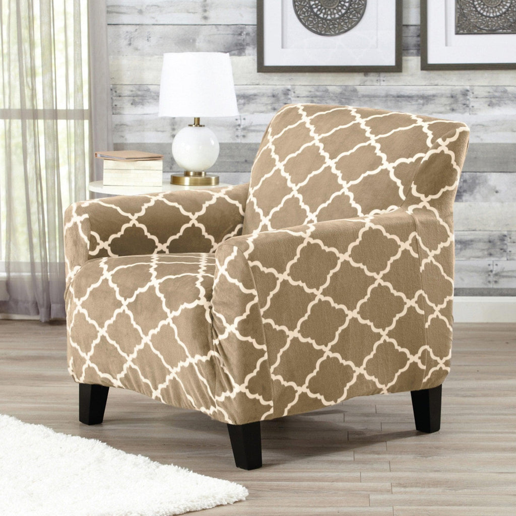 Great Bay Home Slipcovers Chair / Lattice - Taupe Velvet Plush Form Fit Stretch Slipcover - Magnolia Collection Velvet Plush Stretch Slipcover | Magnolia Collection by Great Bay Home